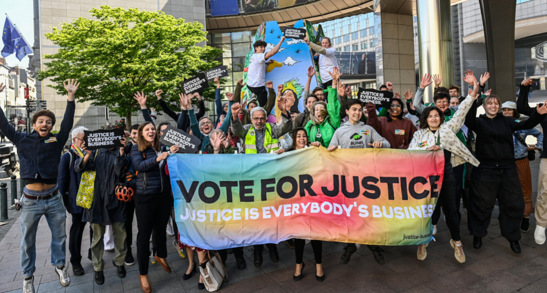 Aktion der Kampagne Justice is Everybody's buisness in Brüssel
