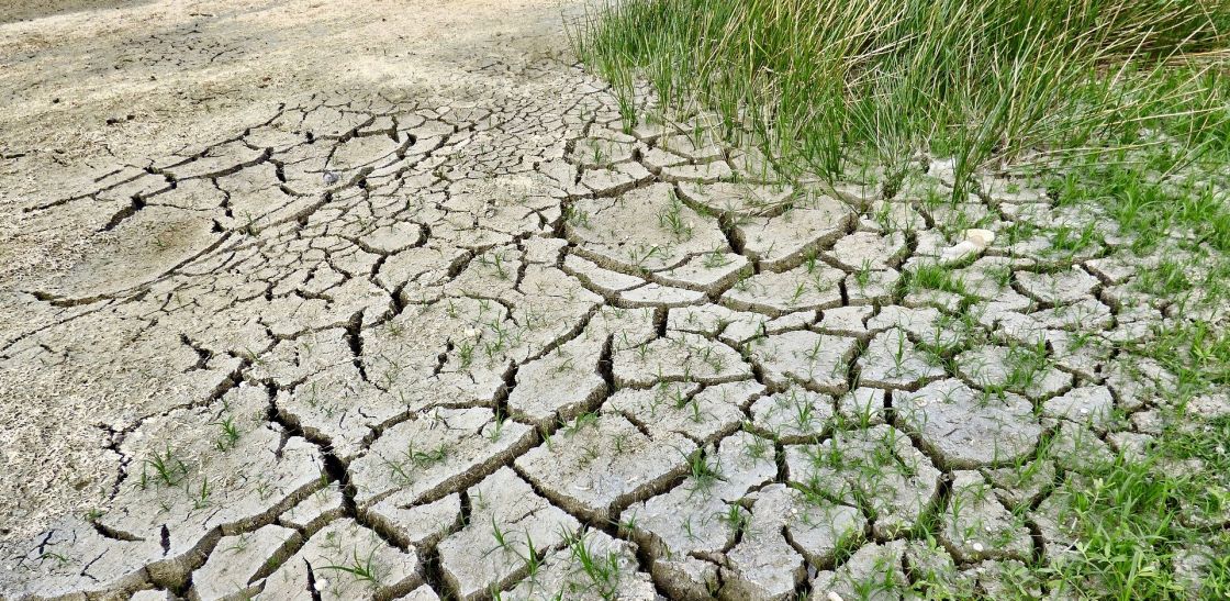 Boden, der so stark ausgetrocknet ist, dass er Risse bekommen hat