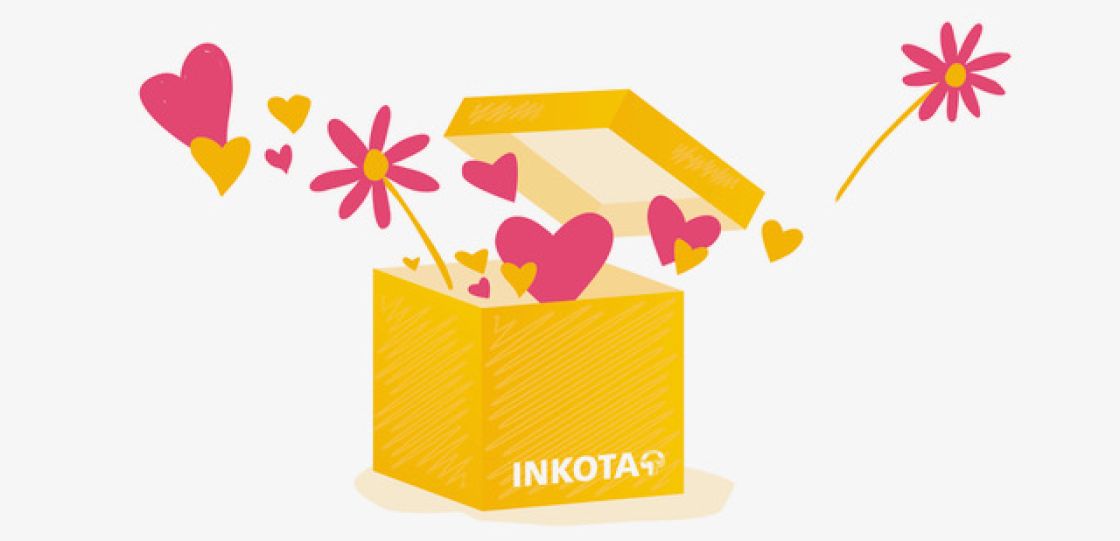 Eine Spende ist ein sinnvolles Geschenk Eine gezeichnete Kiste aus der Herzen und Blumen fliegen