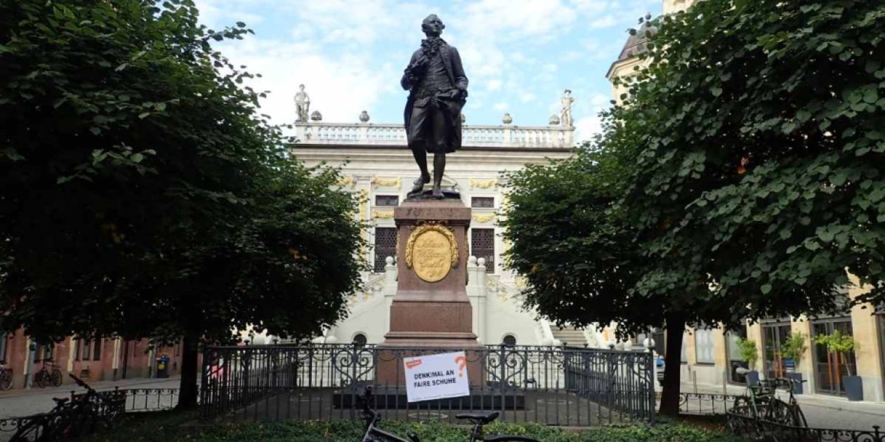 Aktionswoche Goethe Denkmal faire Schuhe Leipzig