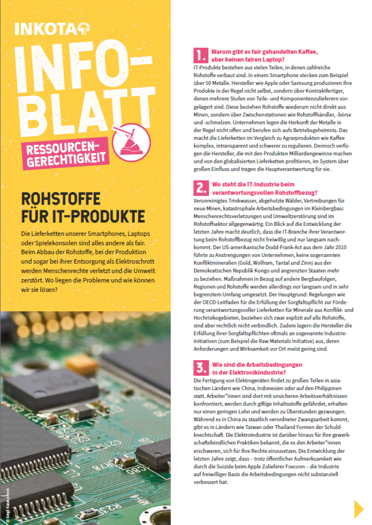 Infoblatt Ressourcengerechtigkeit Rohstoffe für IT-Produkte