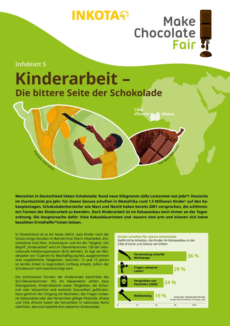 Titelblatt des INKOTA-Infoblattes zur Kinderarbeit im Kakaoanbau