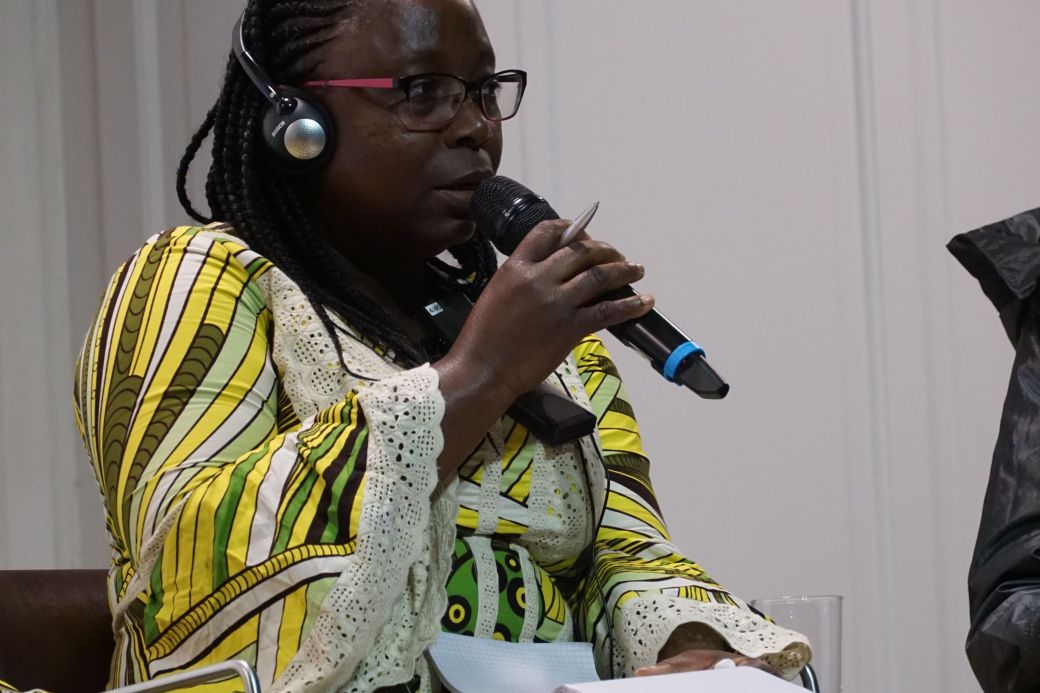 Pauline Zéi, Direktorin der ivorischen NGO INADES-Formation bei einer Veranstaltung von INKOTA